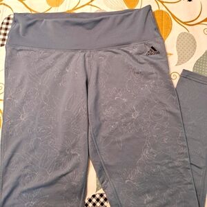 Adidas Blue Gray Floral Print Athletic Leggings